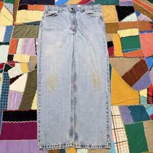 Vintage 1994 Levi’s Orange Tab 505 Pin Striped Patched Faded Blue Jeans 34Wx29L